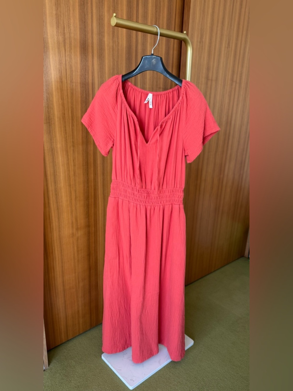 Pact Coral V-Neck Short-Sleeve Organic Cotton Gauze Maxi Dress